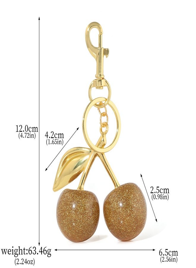 SORGERLY Gold Cherry Bag Charm Keychain - Cute Purse Tote Handbag Backpack Fruit Key Chain Accessories - Designer Christmas Birthday Gift for Women (Gold) - Image 2